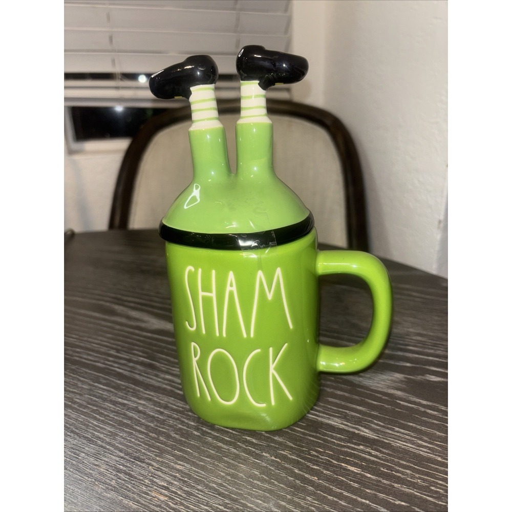 RAE DUNN St Patricks Day IRISH COFFEE Mugs w/ Leprechaun Legs Topper Vintage